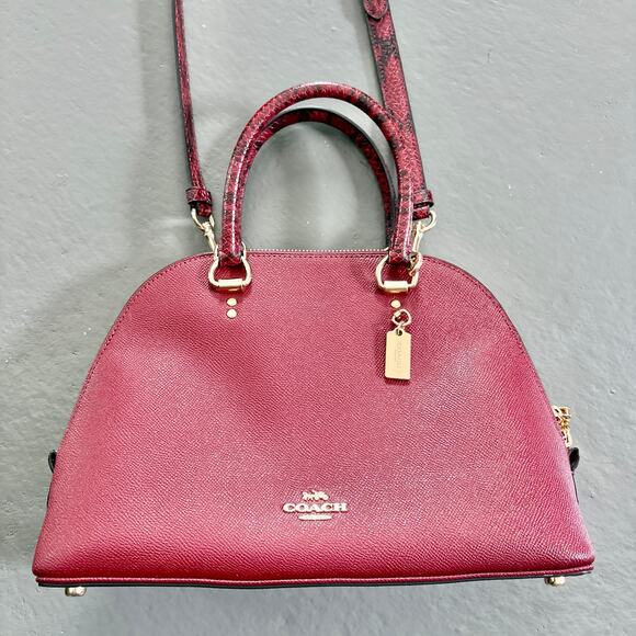 Coach Katy Snake Embossed Crossbody Satchel C5832 Cherry Red - Picture 2 of 15